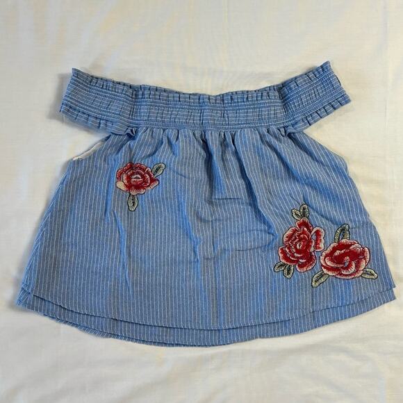 JOA Women's Medium Off The Shoulder Strapless Blue Embroidered Flower - Picture 2 of 9